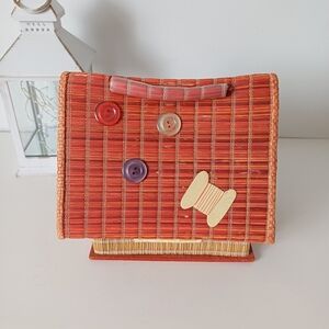 Woven Straw House-Shaped Storage Box in Orange and Yellow